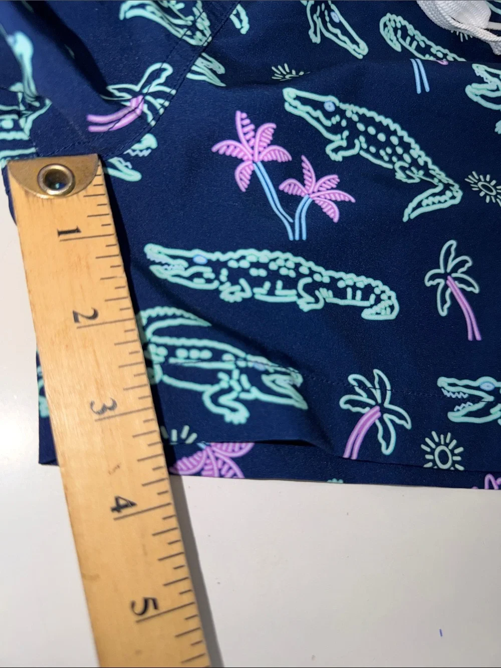 Boy's Chubbies Navy Swim Trunks with Mint & Pink Crocodile Print